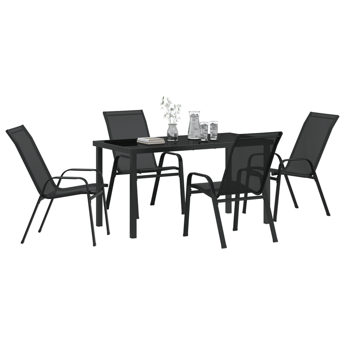 Set masă grădină vidaXL 5 piese Negru Textilene + Oțel, Masă grădină vidaXL Neagră 140x80x73 cm Sticlă securizată - WALTI WALTI