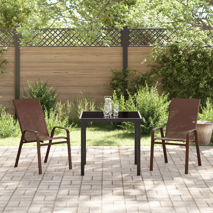 Set de Dining pentru Grădină vidaXL cu 3 Piese Maro Textil și Oțel, Masă Grădină vidaXL Neagră 80x80x73 cm Sticlă Întărită - WALTI WALTI