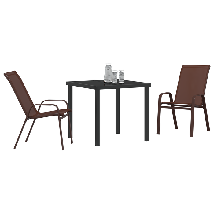 Set de Dining pentru Grădină vidaXL cu 3 Piese Maro Textil și Oțel, Masă Grădină vidaXL Neagră 80x80x73 cm Sticlă Întărită - WALTI WALTI