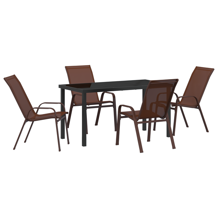 Set de dining pentru grădină vidaXL 5 piese maro Textilene și oțel, Masa pentru grădină vidaXL Negru 140x80x73 cm Sticlă securizată - WALTI WALTI