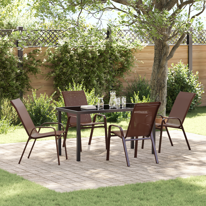 Set de dining pentru grădină vidaXL 5 piese maro Textilene și oțel, Masa pentru grădină vidaXL Negru 140x80x73 cm Sticlă securizată - WALTI WALTI