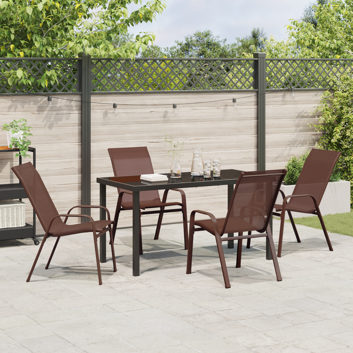 Set de dining pentru grădină vidaXL 5 piese maro Textilene și oțel, Masa pentru grădină vidaXL Negru 140x80x73 cm Sticlă securizată - WALTI WALTI