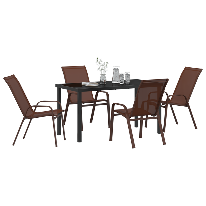 Set de dining pentru grădină vidaXL 5 piese maro Textilene și oțel, Masa pentru grădină vidaXL Negru 140x80x73 cm Sticlă securizată - WALTI WALTI