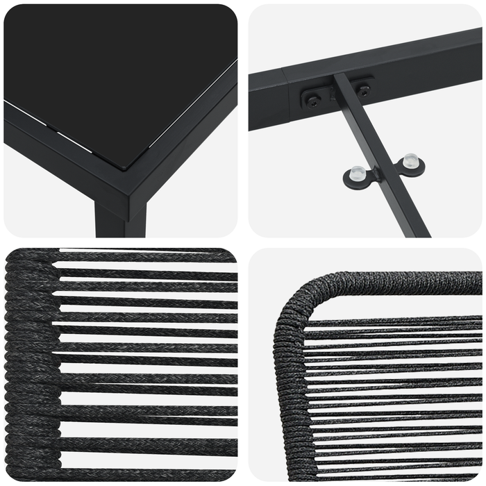 Set de Dining pentru Grădină 3 Piese Negru Sfoară de Bumbac și Oțel - WALTI WALTI