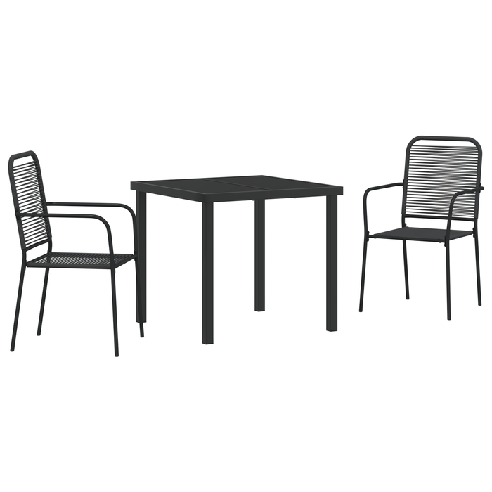 Set de Dining pentru Grădină 3 Piese Negru Sfoară de Bumbac și Oțel - WALTI WALTI