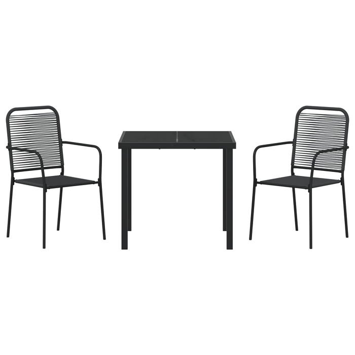 Set de Dining pentru Grădină 3 Piese Negru Sfoară de Bumbac și Oțel - WALTI WALTI