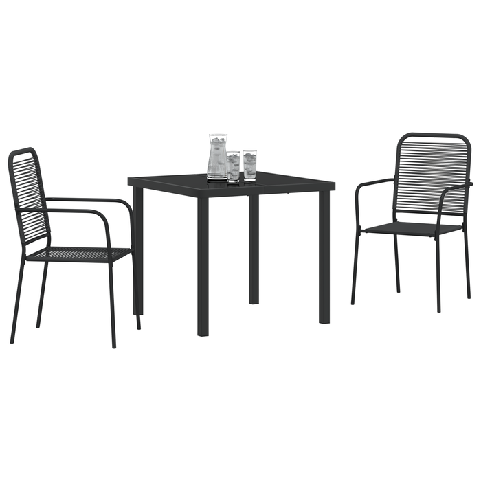 Set de Dining pentru Grădină 3 Piese Negru Sfoară de Bumbac și Oțel - WALTI WALTI