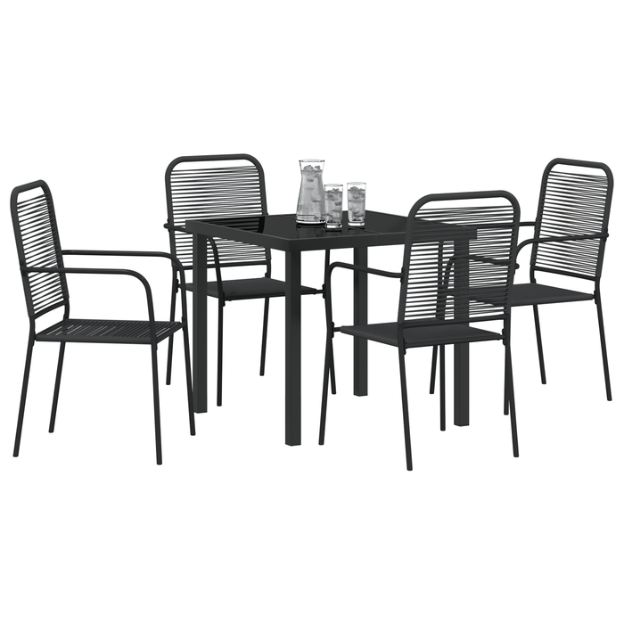 Set de dining pentru grădină de 5 piese Negru Sfoară de bumbac și Oțel - WALTI WALTI