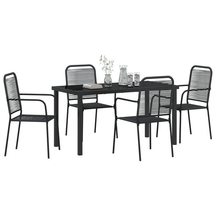 Set masă grădină 5 piese Negru Funie bumbac și oțel - WALTI WALTI