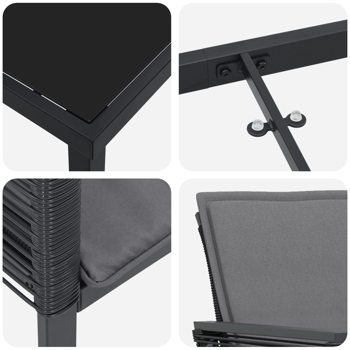 Set Dining Grădină 5 Piese cu Perne Negru Poliratan - WALTI WALTI