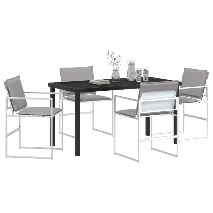 Set de dining pentru grădină 5 piese cu perne Alb Textilenă și oțel - WALTI WALTI