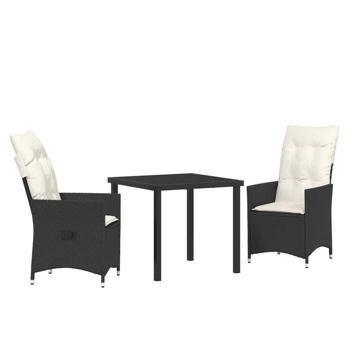 Set de dining pentru grădină , 3 piese cu perne, Negru, Poliratan - WALTI WALTI