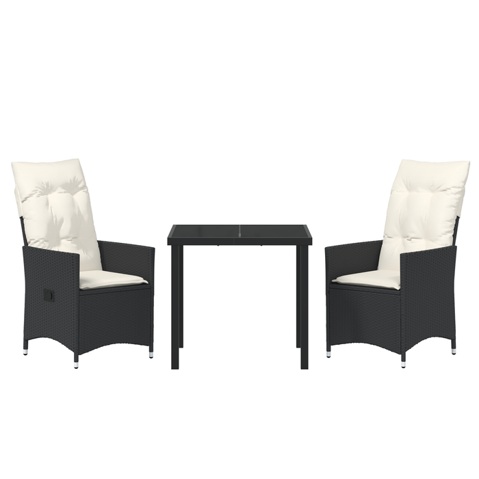 Set de dining pentru grădină , 3 piese cu perne, Negru, Poliratan - WALTI WALTI