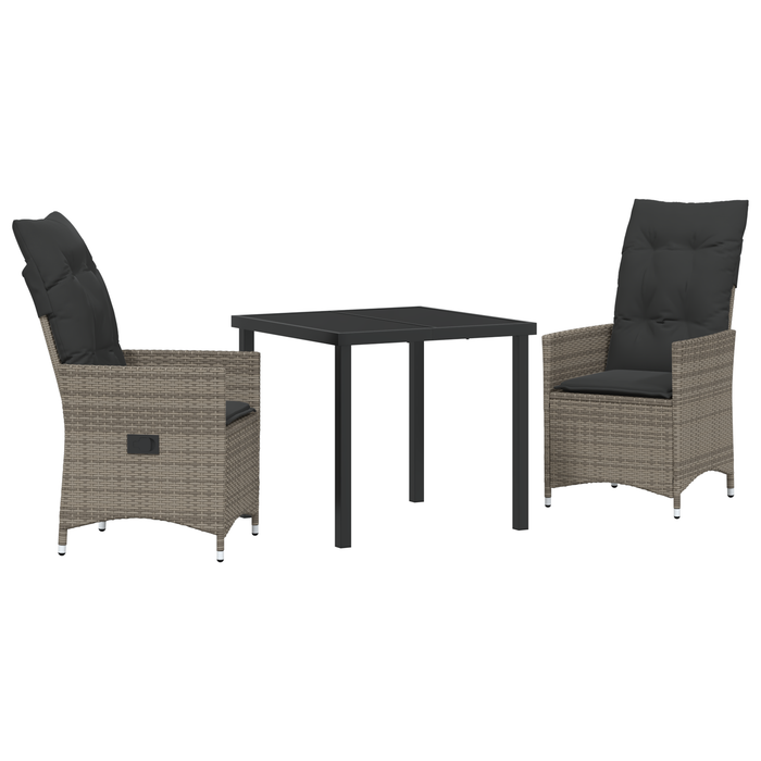 Set de dining de grădină 3 piese cu perne gri din rattan polimer - WALTI WALTI