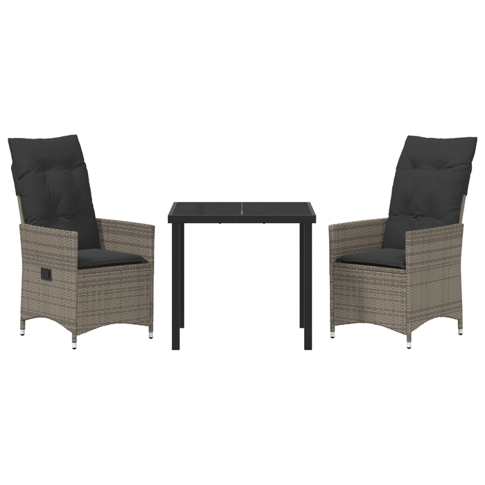 Set de dining de grădină 3 piese cu perne gri din rattan polimer - WALTI WALTI