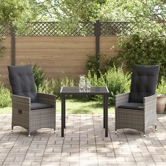 Set de dining de grădină 3 piese cu perne gri din rattan polimer - WALTI WALTI