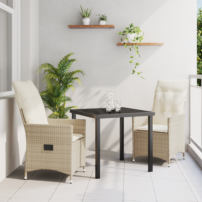 Set de Dining pentru Grădină de 3 Piese cu Perne Bej din Poliratan - WALTI WALTI