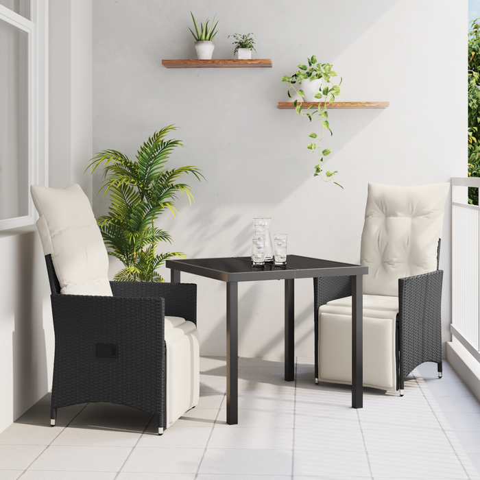 Set de dining pentru grădină 3 piese cu perne Negru Poliratan - WALTI WALTI