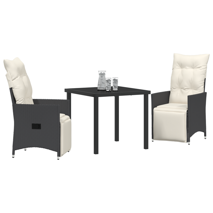 Set de dining pentru grădină 3 piese cu perne Negru Poliratan - WALTI WALTI