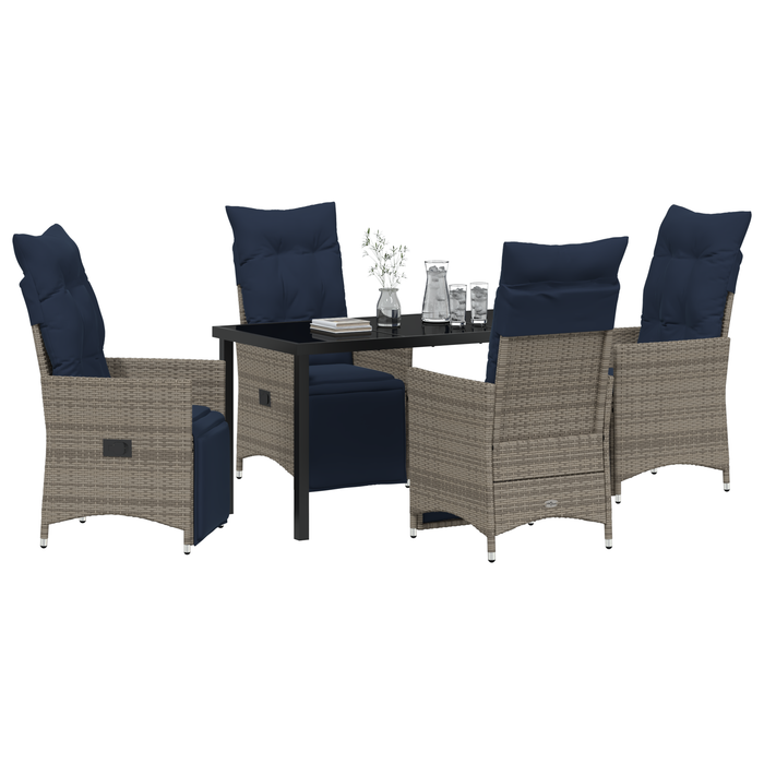 Set dining vidaXL cu 5 piese cu perne gri ratan poliester - WALTI WALTI