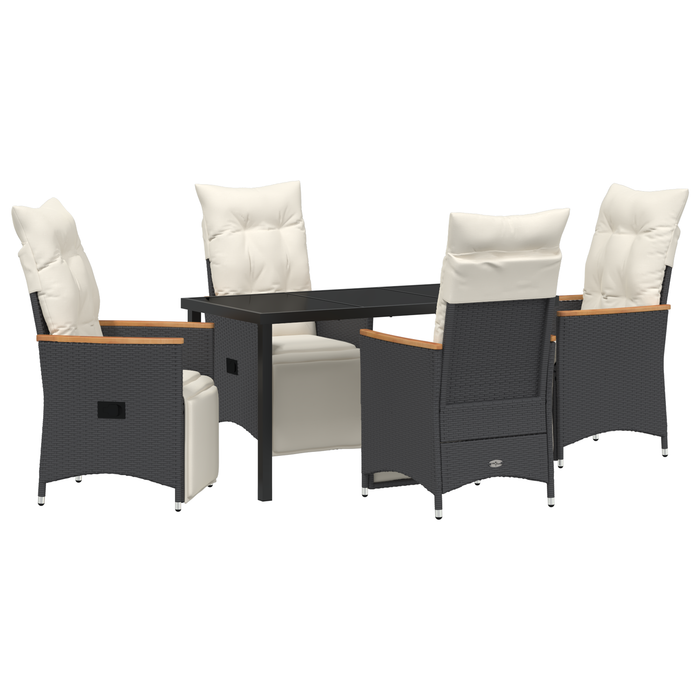 Set de masă de grădină 5 piese cu perne Ratan Poly Negru - WALTI WALTI
