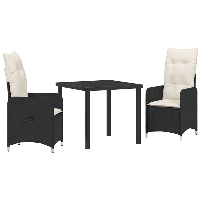Set de Dining pentru Grădină de 3 Piese cu Perne Negre din Poliratan - WALTI WALTI