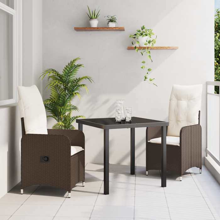 Set de Cină de Grădină cu 3 Piese cu Perne Maro Poly Ratan - WALTI WALTI