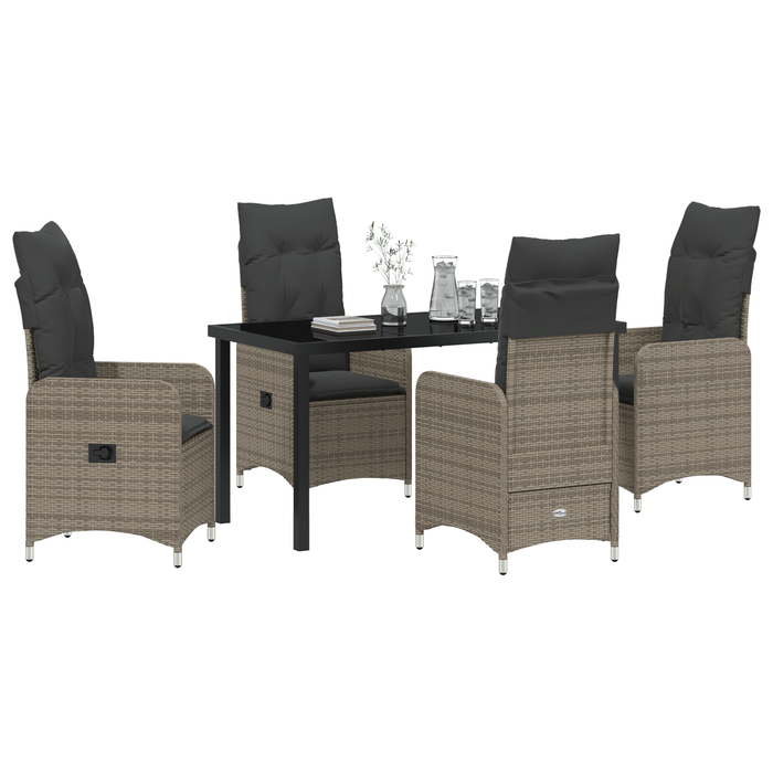 Set de dining pentru grădină cu 5 piese și perne gri din ratan poli - WALTI WALTI
