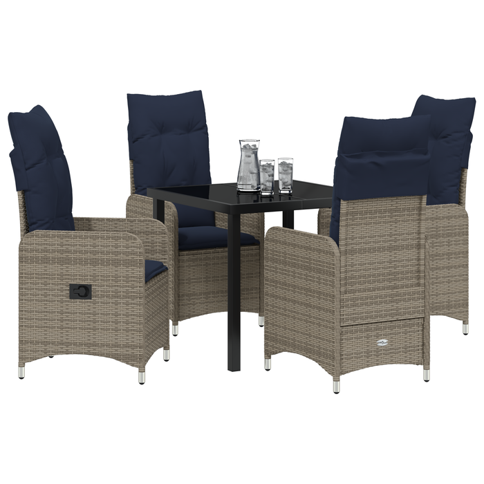 Set de Dining pentru Grădină de 5 Piese cu Pernă Ratan Poliester Negru - WALTI WALTI