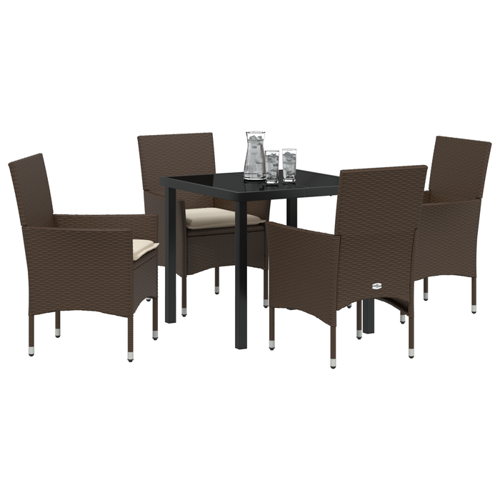 Set de dining pentru grădină cu 5 piese și perne maro poli ratan - WALTI WALTI