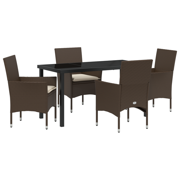 Set de Dining 5 Piese pentru Grădină vidaXL cu Perne Ratan Sintetic Maro - WALTI WALTI