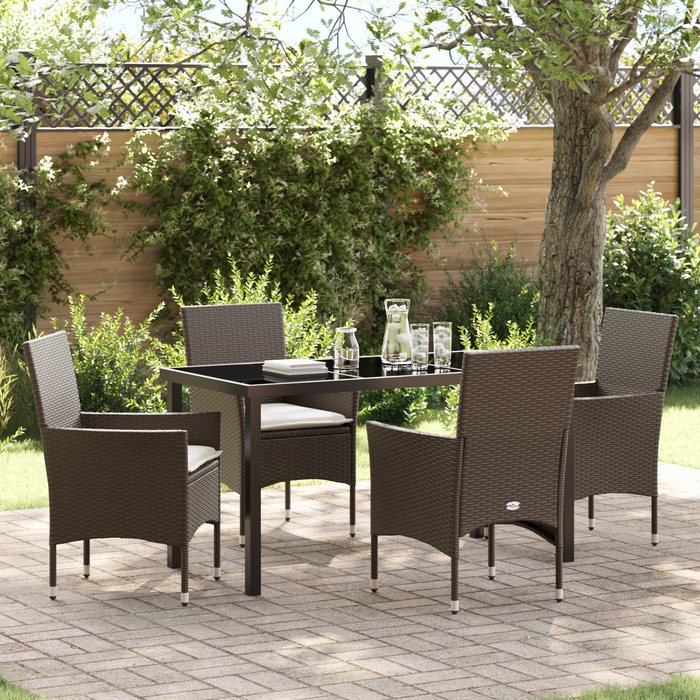 Set de Dining 5 Piese pentru Grădină vidaXL cu Perne Ratan Sintetic Maro - WALTI WALTI