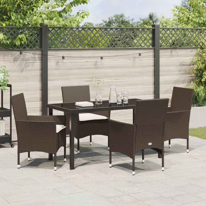 Set de Dining 5 Piese pentru Grădină vidaXL cu Perne Ratan Sintetic Maro - WALTI WALTI