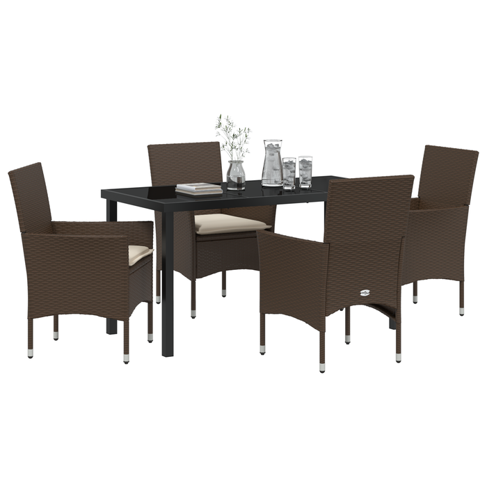 Set de Dining 5 Piese pentru Grădină vidaXL cu Perne Ratan Sintetic Maro - WALTI WALTI