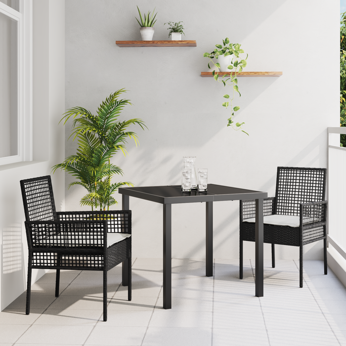 Set Dining Grădină 3 Piese cu Perne Negru Poli Ratan - WALTI WALTI