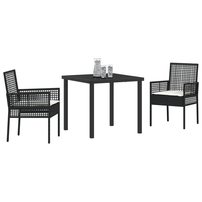Set Dining Grădină 3 Piese cu Perne Negru Poli Ratan - WALTI WALTI