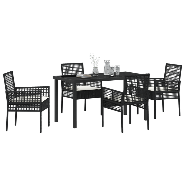 Set de Dining pentru Grădină cu Perne Poliratan Negru de 5 Piese - WALTI WALTI