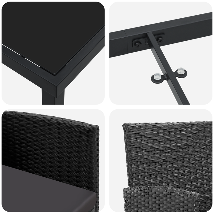 Set Dining Grădină 5 Piese cu Perne Rattan Polimer Negru - WALTI WALTI