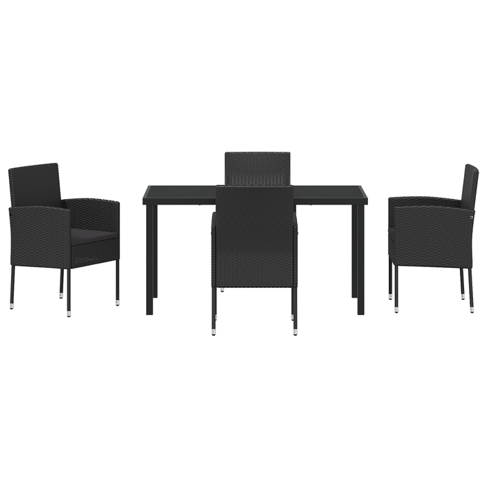 Set Dining Grădină 5 Piese cu Perne Rattan Polimer Negru - WALTI WALTI