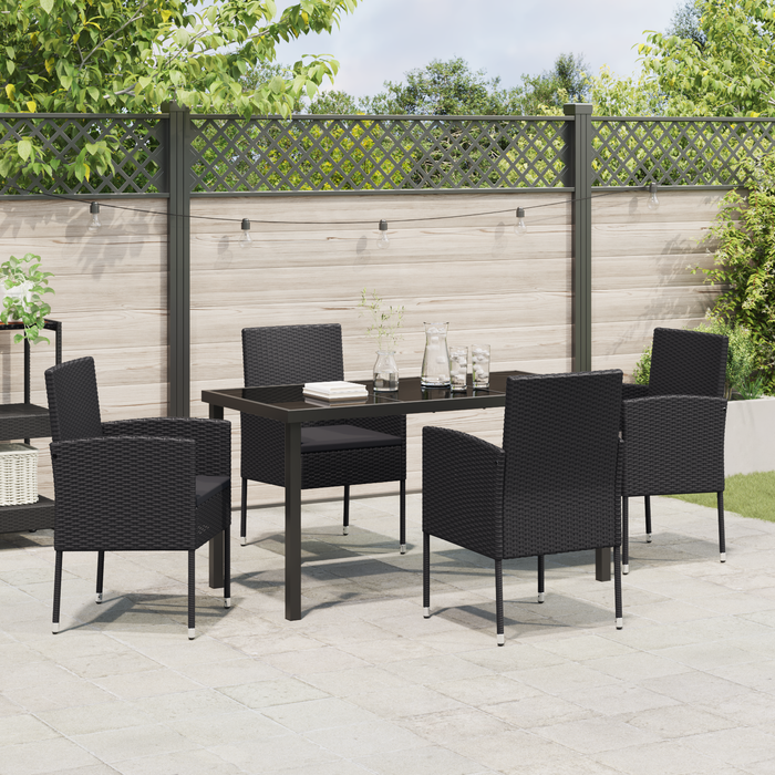 Set Dining Grădină 5 Piese cu Perne Rattan Polimer Negru - WALTI WALTI