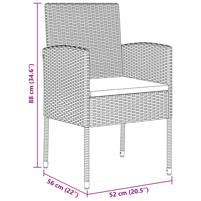 Set Dining Grădină 5 Piese cu Perne Rattan Polimer Negru - WALTI WALTI