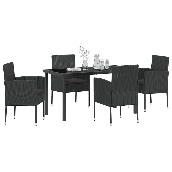 Set Dining Grădină 5 Piese cu Perne Rattan Polimer Negru - WALTI WALTI