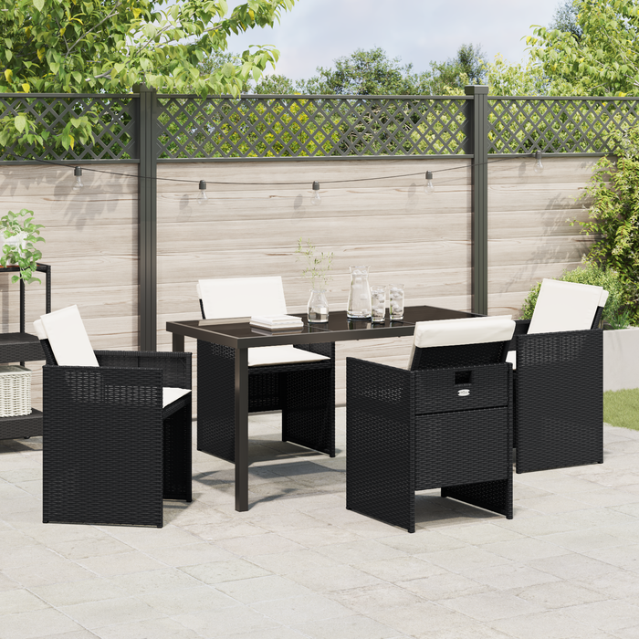 Set de dining pentru grădină cu perne, negru din ratan poli - WALTI WALTI