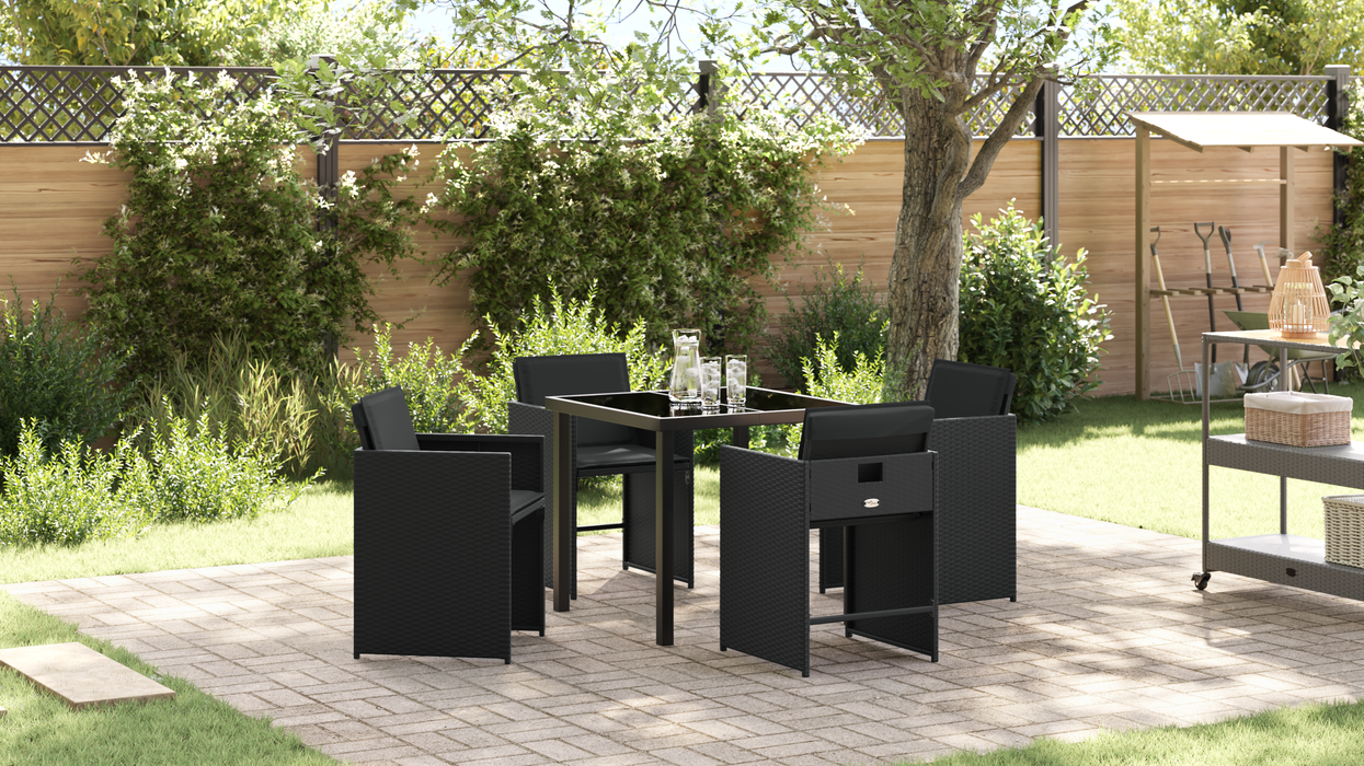 Set de dining de 5 piese cu perne negru ratan polimer - WALTI WALTI