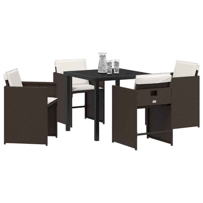 Set de 5 Piese pentru Dining în Grădină cu Perne Maro Ratan Poli - WALTI WALTI