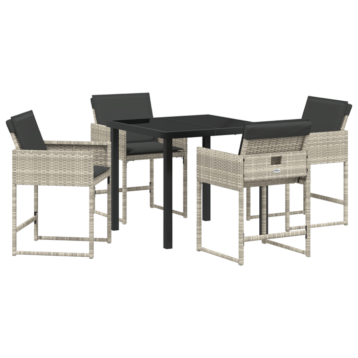 Set de dining în grădină cu 5 piese, cu perne, gri deschis, din ratan polimer - WALTI WALTI