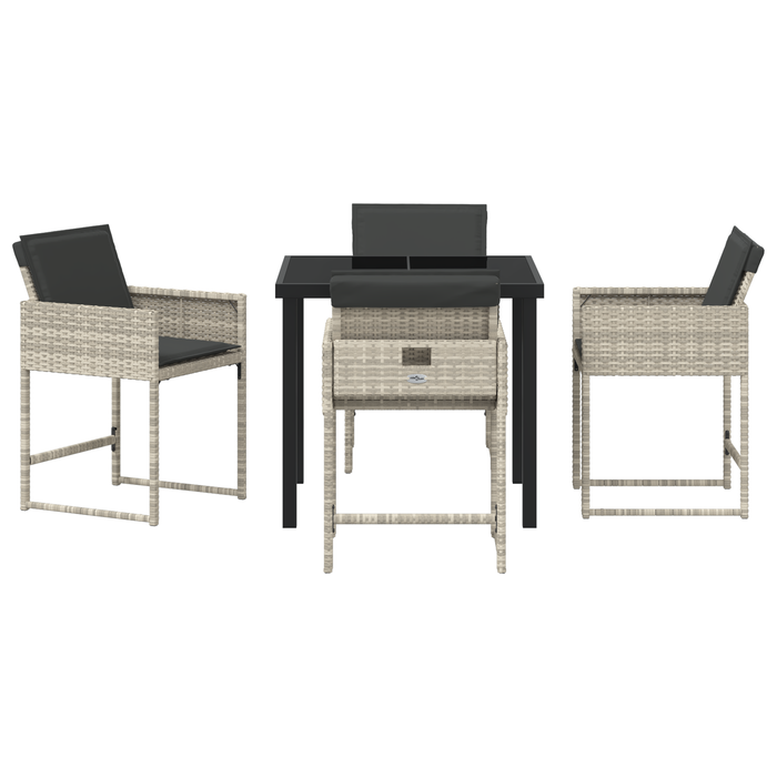 Set de dining în grădină cu 5 piese, cu perne, gri deschis, din ratan polimer - WALTI WALTI