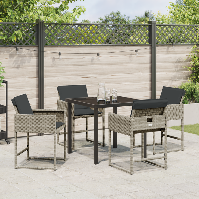 Set de dining în grădină cu 5 piese, cu perne, gri deschis, din ratan polimer - WALTI WALTI