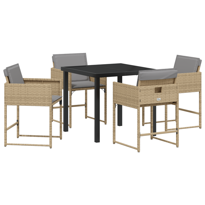 Set de dining pentru grădină cu 5 piese și perne bej din ratan poli - WALTI WALTI
