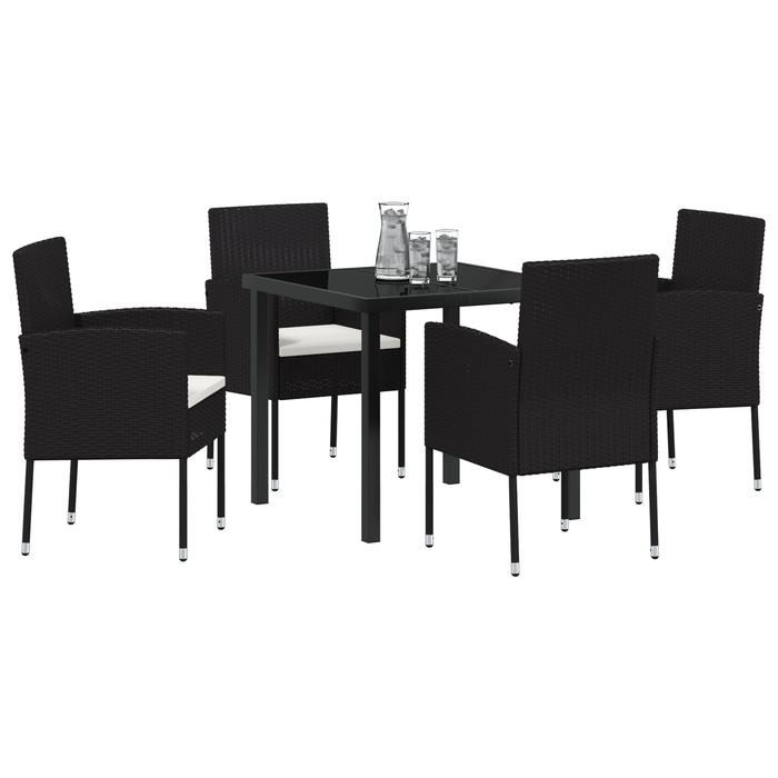 Set de dining pentru grădină cu 5 piese și perne din poliratan negru - WALTI WALTI